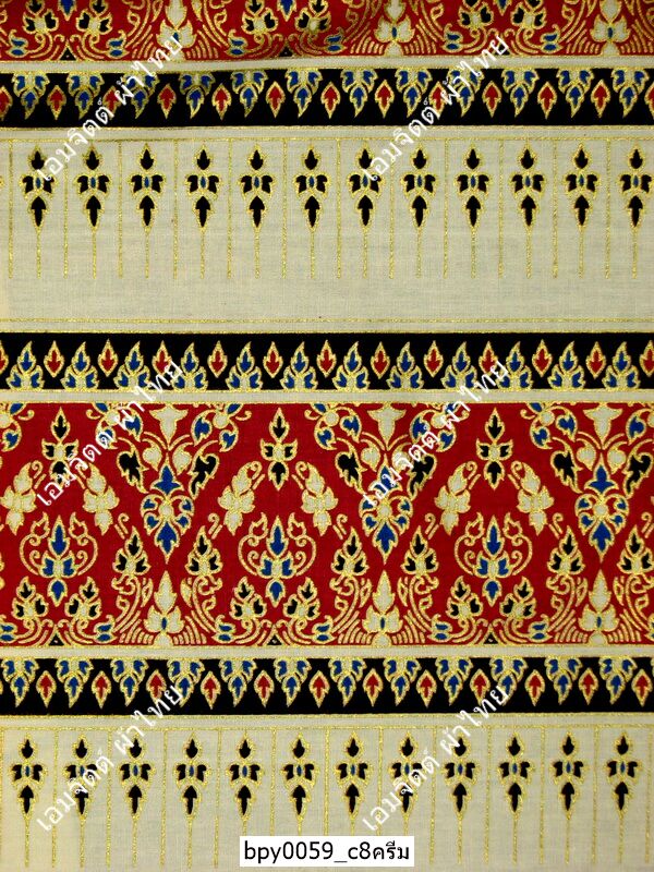 [bpy0059] ผ้าพิมพ์ทอง 1.8เมตร ลายไทย เชิง5ตอน คอตต้อน 100%