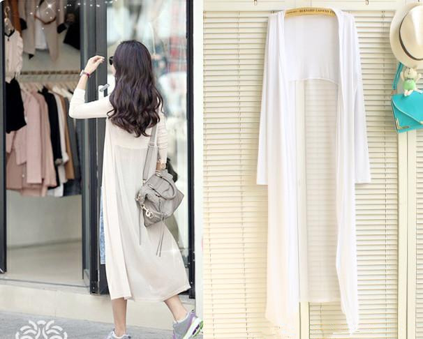 พร้อมส่ง เสื้อคลุมชีฟอง ตัวยาว แขนยาว สีขาว