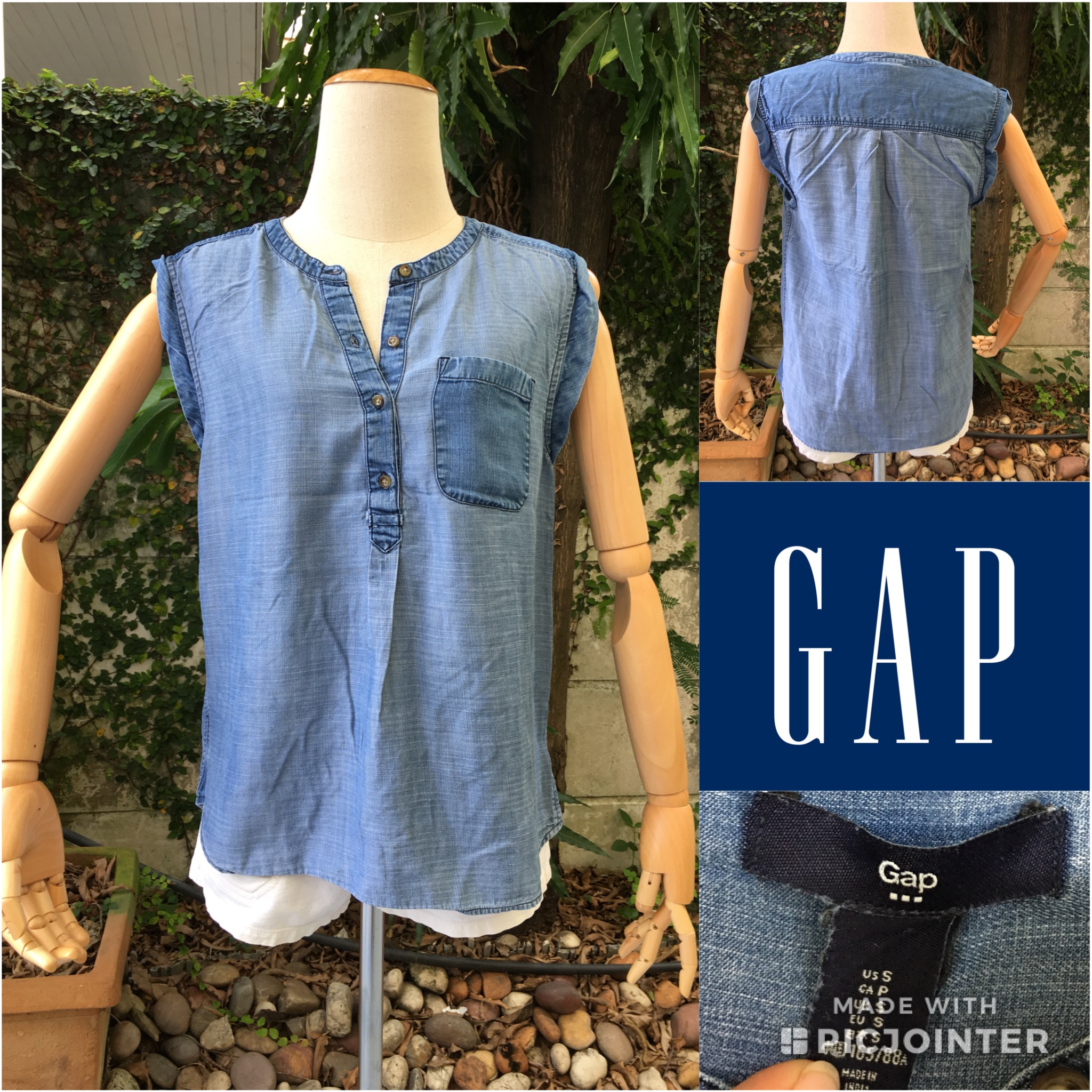 2sis1bro แบรนด์แท้ Gap เสื้อเชิ้ตยีนส์ คอกลม มือสอง พร้อมส่ง sz S