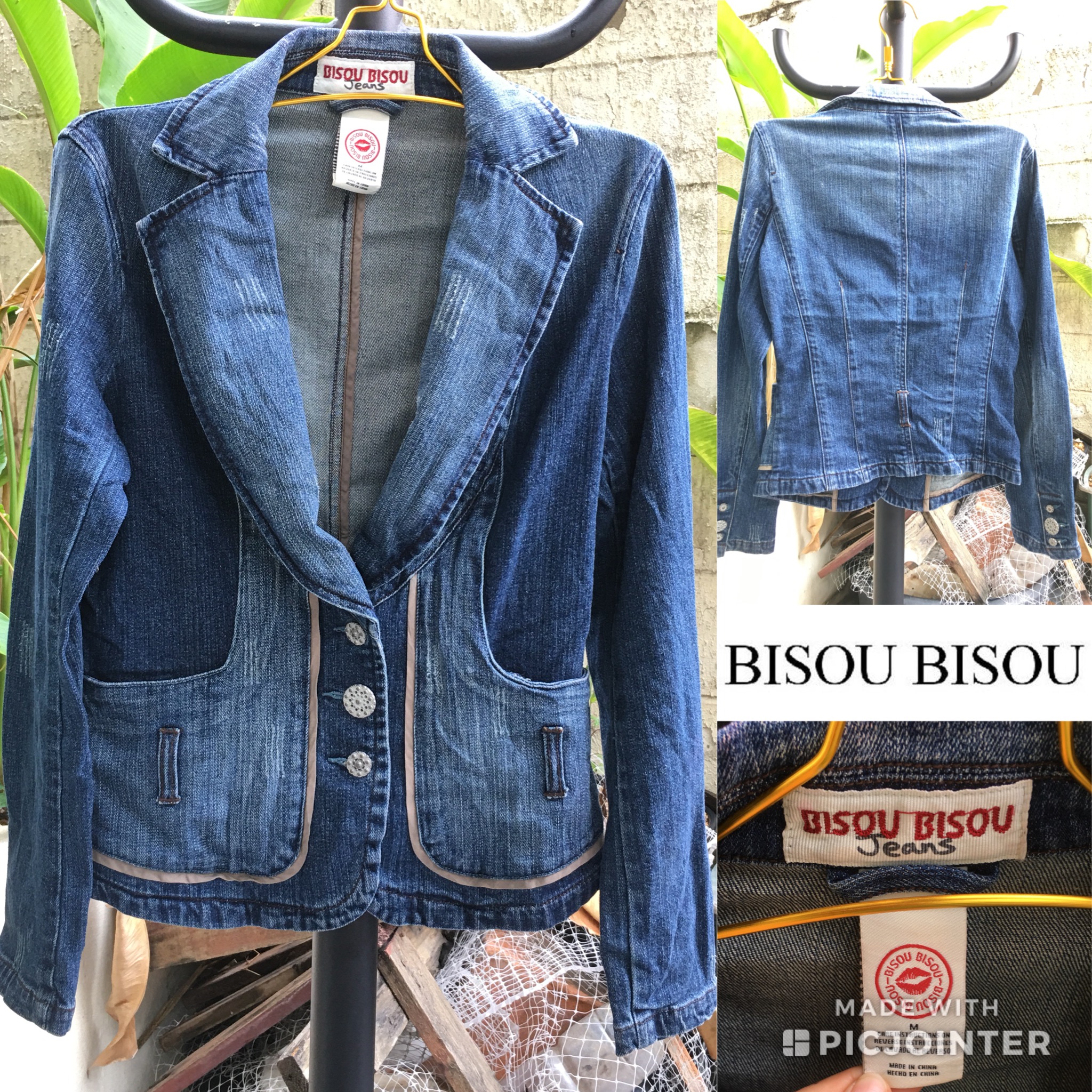2sis1bro แบรนด์แท้ Bisou Bisou Jeans แจ็คเก็ตยีนส์ ทรงสูท มือสอง พร้อมส่ง sz M