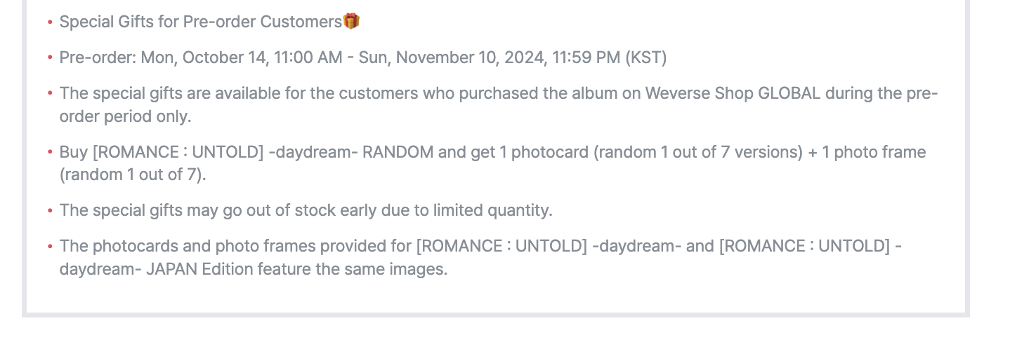 Enhypen -ROMANCE : UNTOLD -daydream- แบบ ปกสุ่ม - แบบได้ของแถมเพิ่ม จาก weverse shop - แบบ ส่ง เครืองบิน