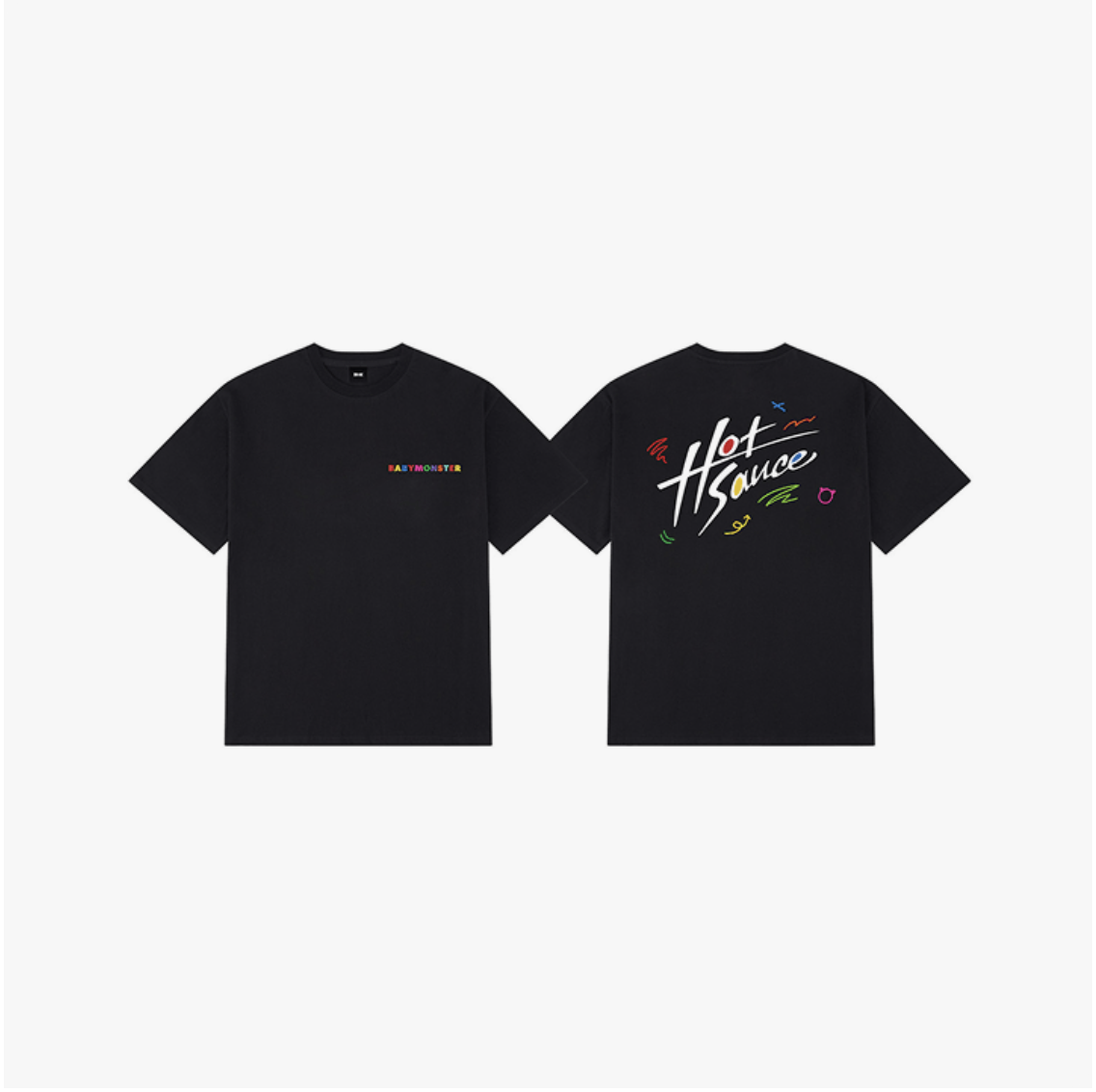 BABYMONSTER -[HOTSAUCE] BABYMONSTER -GRAPHIC T-SHIRT_BLACK. ระบุ size