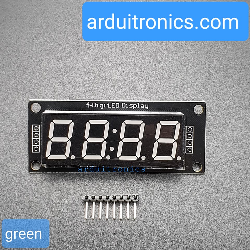 โมดูลแสดงค่าตัวเลข 4 หลัก สีเขียว 7 Segment 4 Digit TM1637 Module Size 0.56" (5643BGG Common Anode) - ยังไม่บัดกรี
