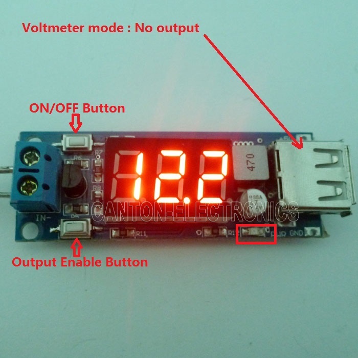 DC-to-DC Voltage Step Down (from 4.5V - 40V to 5V) + LED Voltmeter