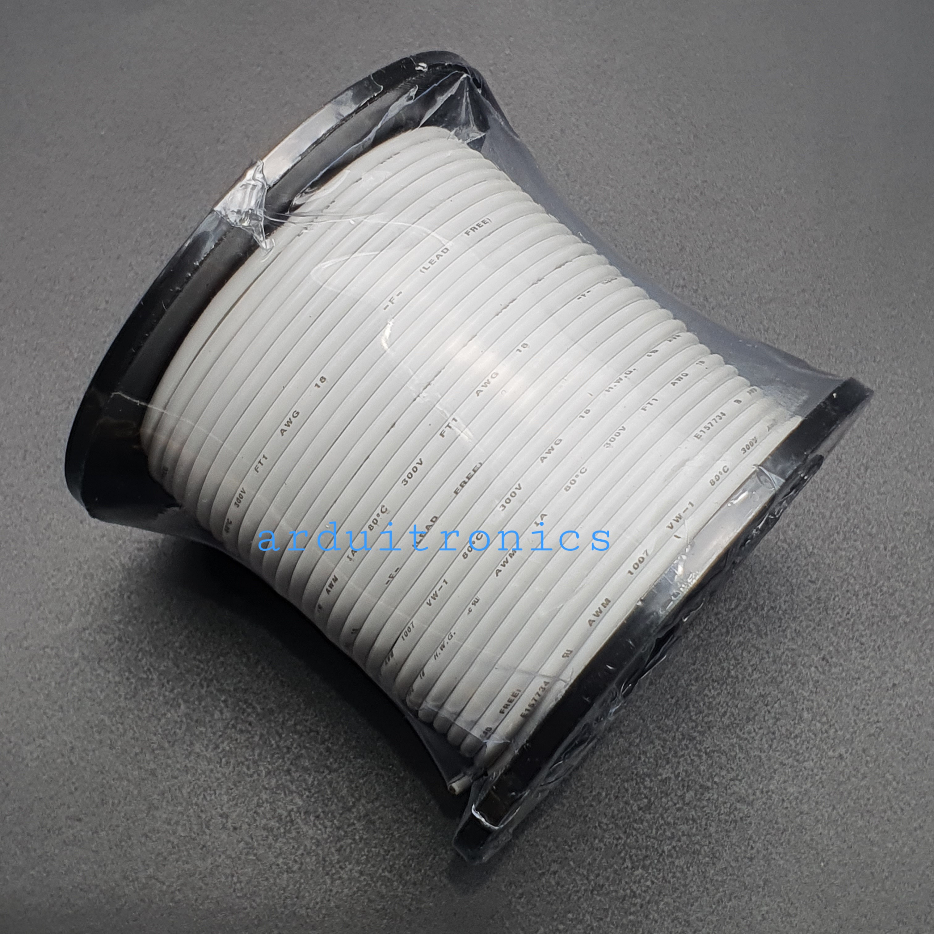 สายไฟอ่อนเส้นเดี่ยว 18AWG UL1007 ความยาว 100 ฟุต (30 เมตร) สีขาว