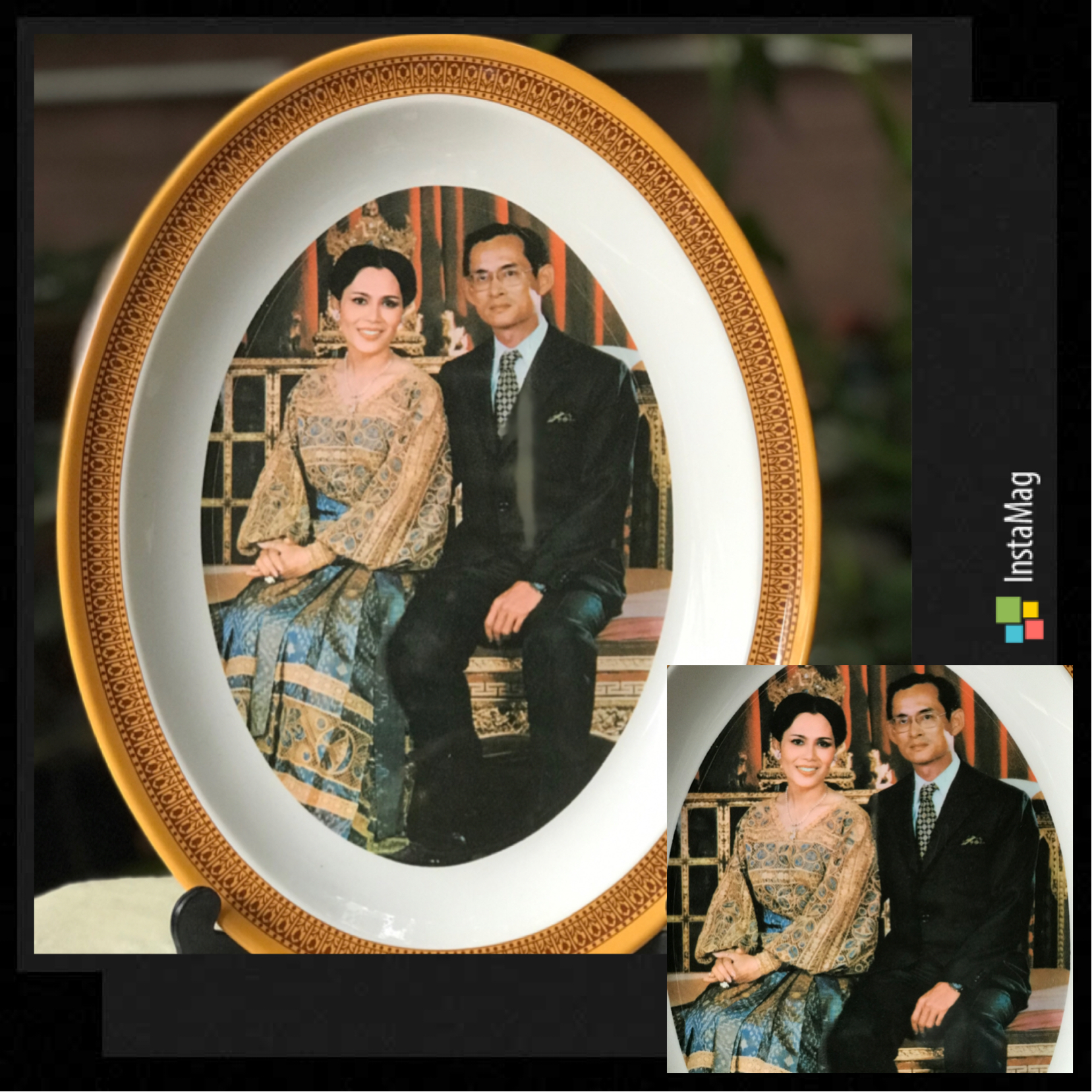 ราคาต่อชิ้น งานเก่า Rare Item Show Plate จานโชว์ตั้งโต๊ะ/แขวนผนัง(เนื้อเมลามีน) ในหลวง รัชกาลที่ 9 และพระราชินี
