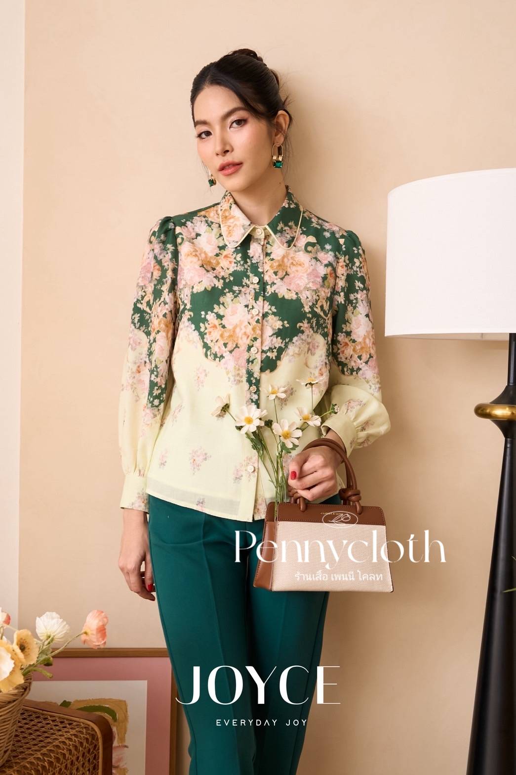 6982 เสื้อเชิ้ต A La Carte ลินินพิมพ์ลาย ดีไซน์สวยหรู เนื้อผ้าใส่สบาย มีซับใน ขอบแขนมีซิป by PENNY CLOTH