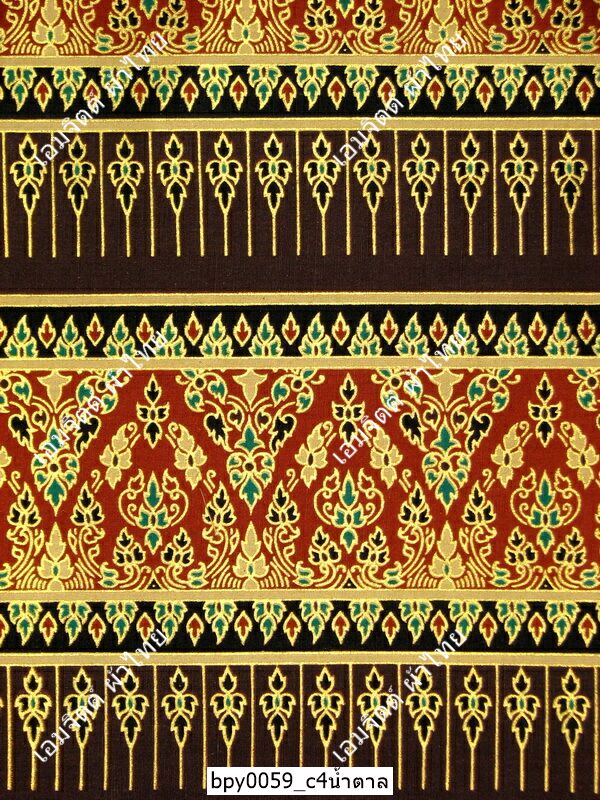 [bpy0059] ผ้าพิมพ์ทอง 1.8เมตร ลายไทย เชิง5ตอน คอตต้อน 100%