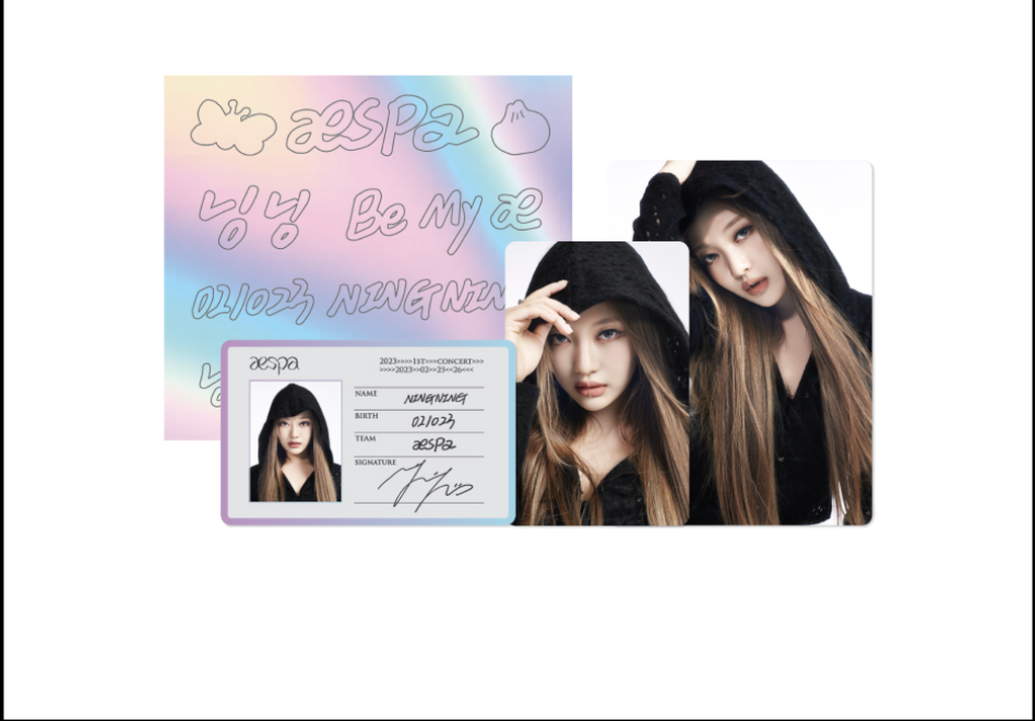 aespa -2023 aespa 1st Concert 'SYNK : HYPER LINE' OFFICIAL MD - ID Card + Fanlight Deco Sticker set แบบ Ningning