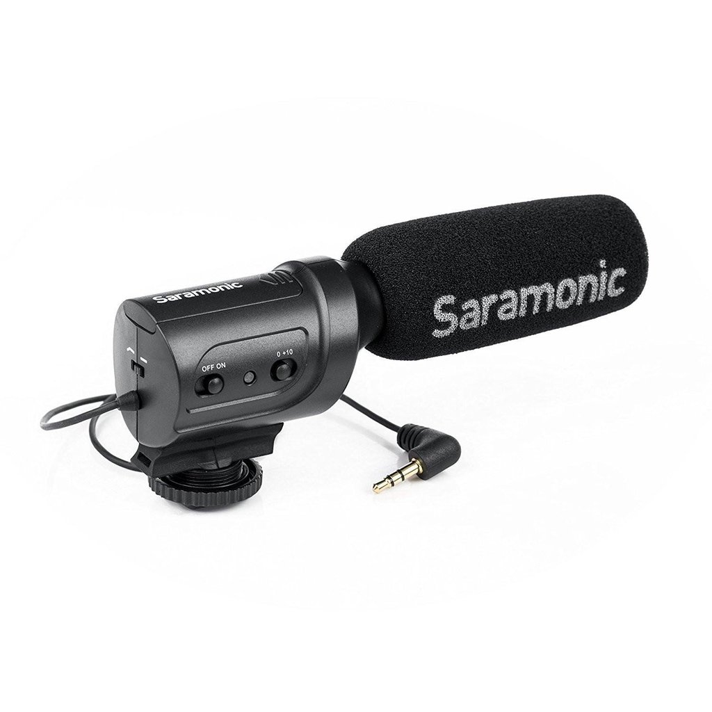 Saramonic SR-M3 ไมโครโฟนช็อตกันติดหัวกล้องไมค์คอนเดนเซอร์ทิศทางเป็นมิกเซอร์รวมเสียงไมโครโฟนสามารถเพิ่มไมค์ได้ 1 ช่อง