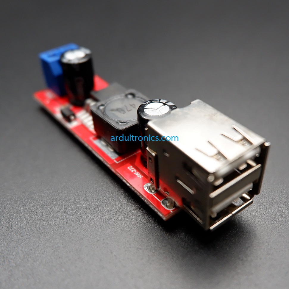 Dual USB DC-to-DC Step Down Module (9V-36V to 5VDC 3A) โมดูล Step Down 9-36V เป็น 5V แบบ 2 USB Port กระแสสูงสุด 3A