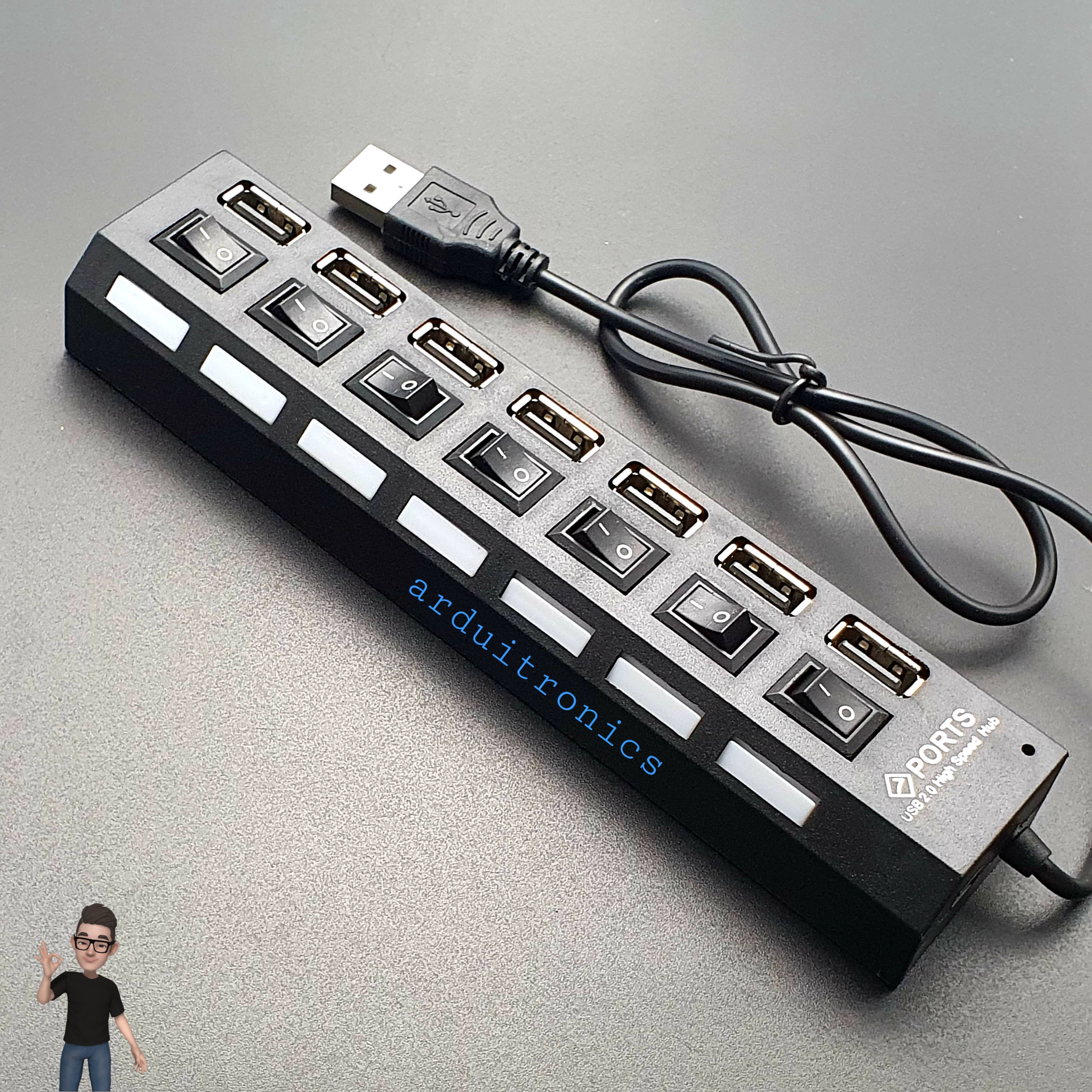 7 Ports USB Hub High-speed USB2.0 Individual LED Power Switches ( Black )