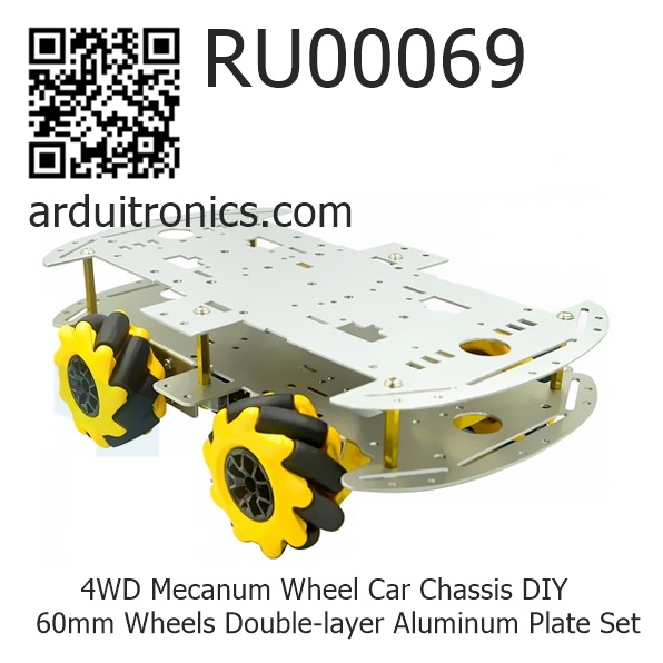 4WD Mecanum Wheel Car Chassis DIY 60mm Wheels Double-layer Aluminum Plate Set
