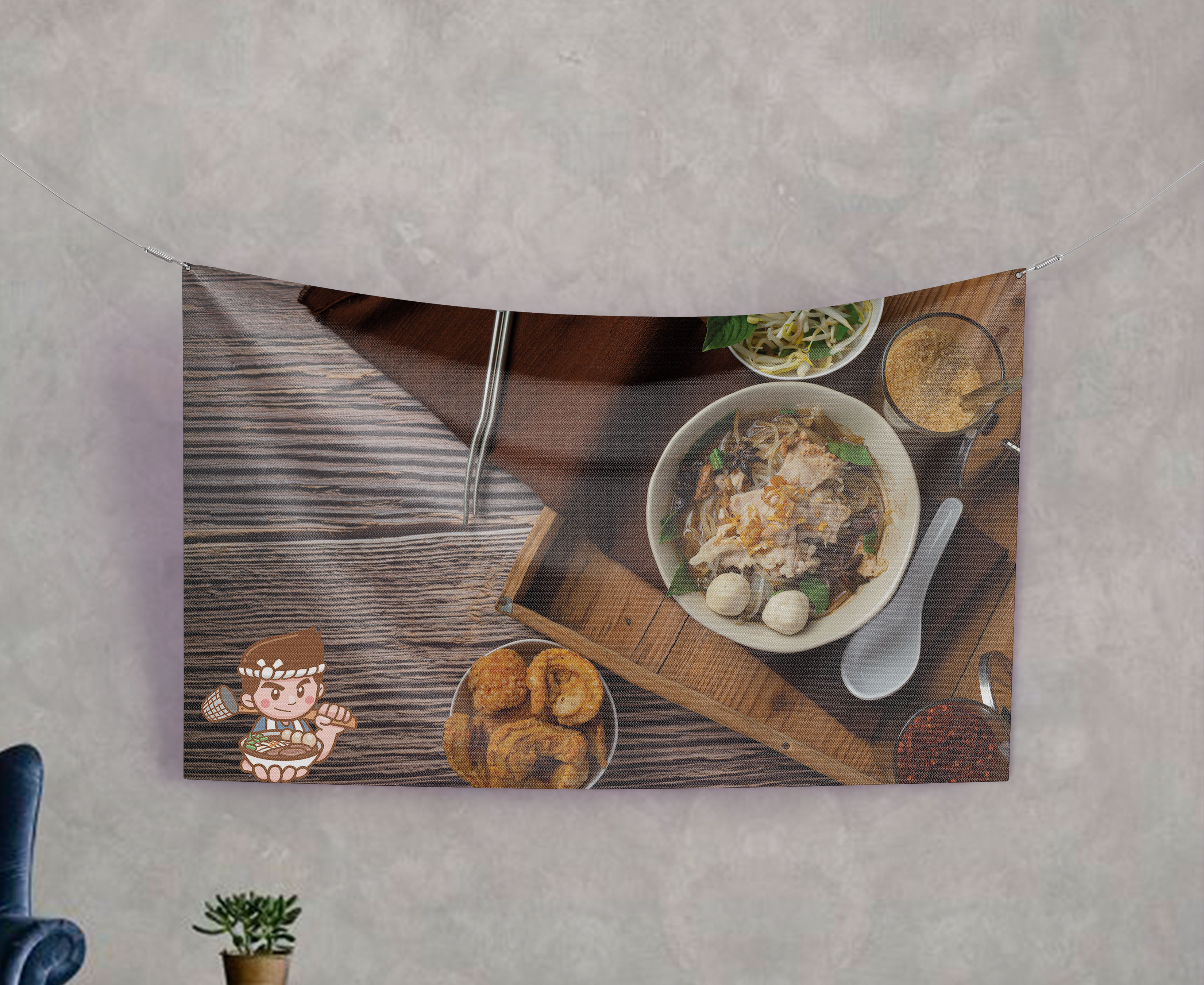 ป้ายผ้า ก๋วยเตี๋ยวน้ำตก (มีของแถม) ผ้าพิมพ์ลาย ทนแดด ทนฝน แบรนด์ไทย รับประกัน