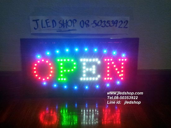 ป้ายไฟOPENรูปเส้น1ชั้น3สีกระพิบ