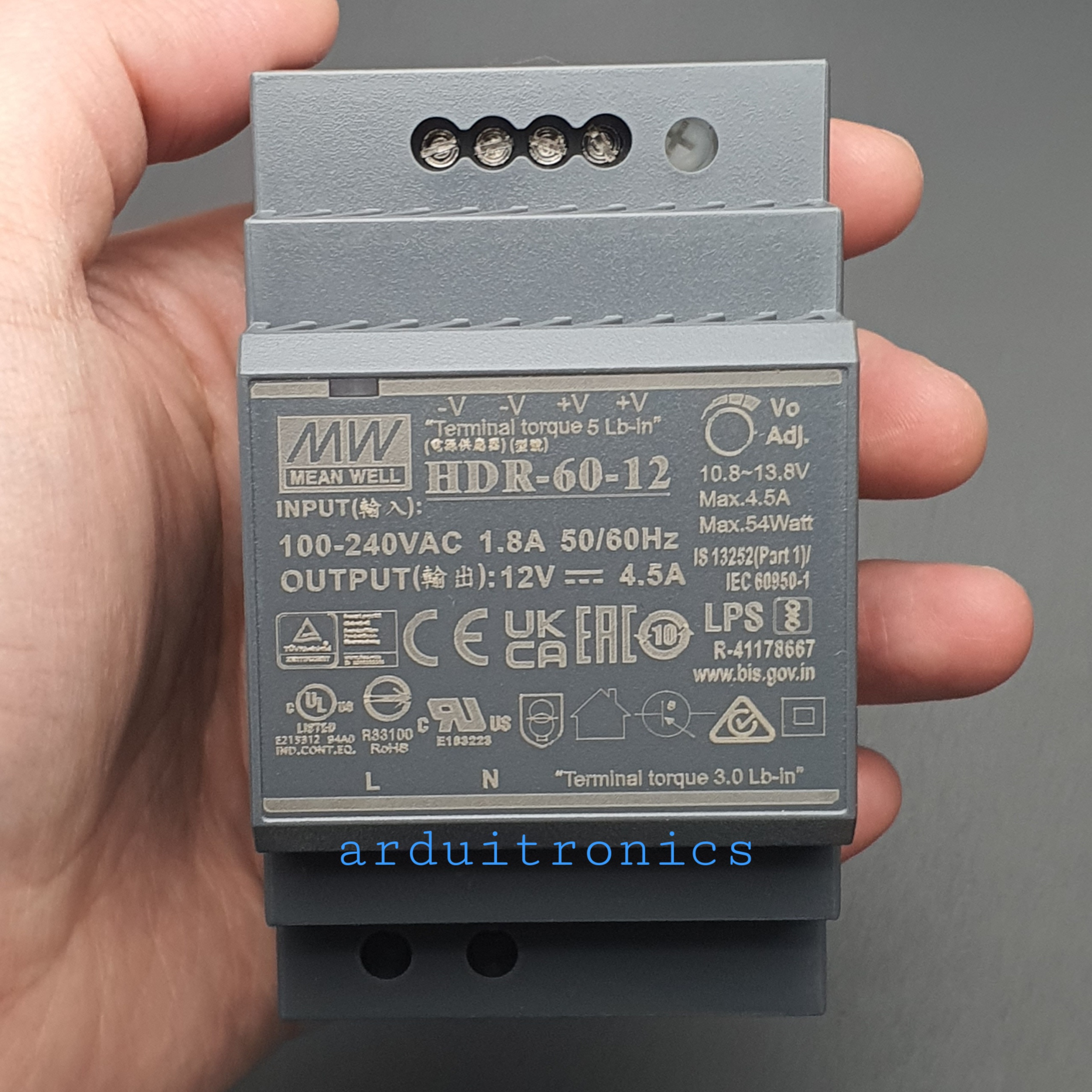 MeanWell DIN Rail - 60Watts Constant Voltage 12V LED Power Supply (HDR-60-12)