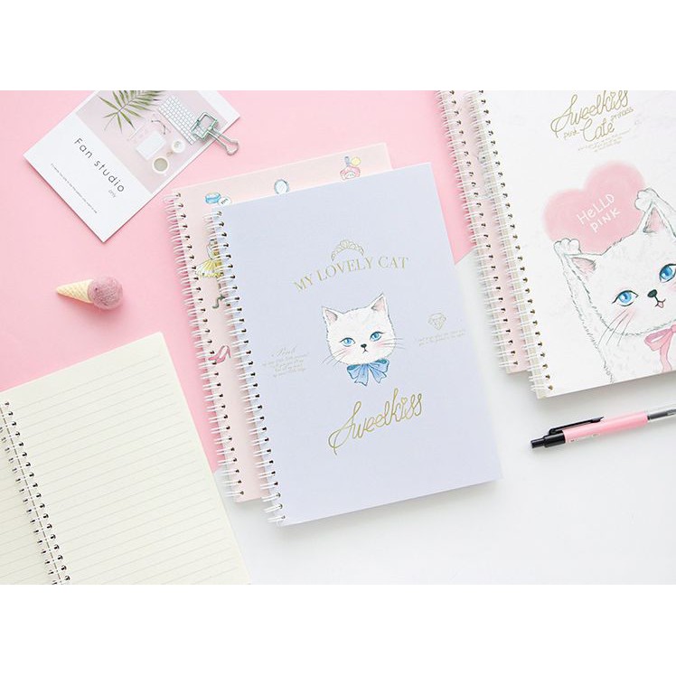 Ohmynote Princess Cat สมุดโน้ตน่ารัก ขนาด A5 สมุดเจ้าหญิงแมว เย็บริมลวด ชมพู