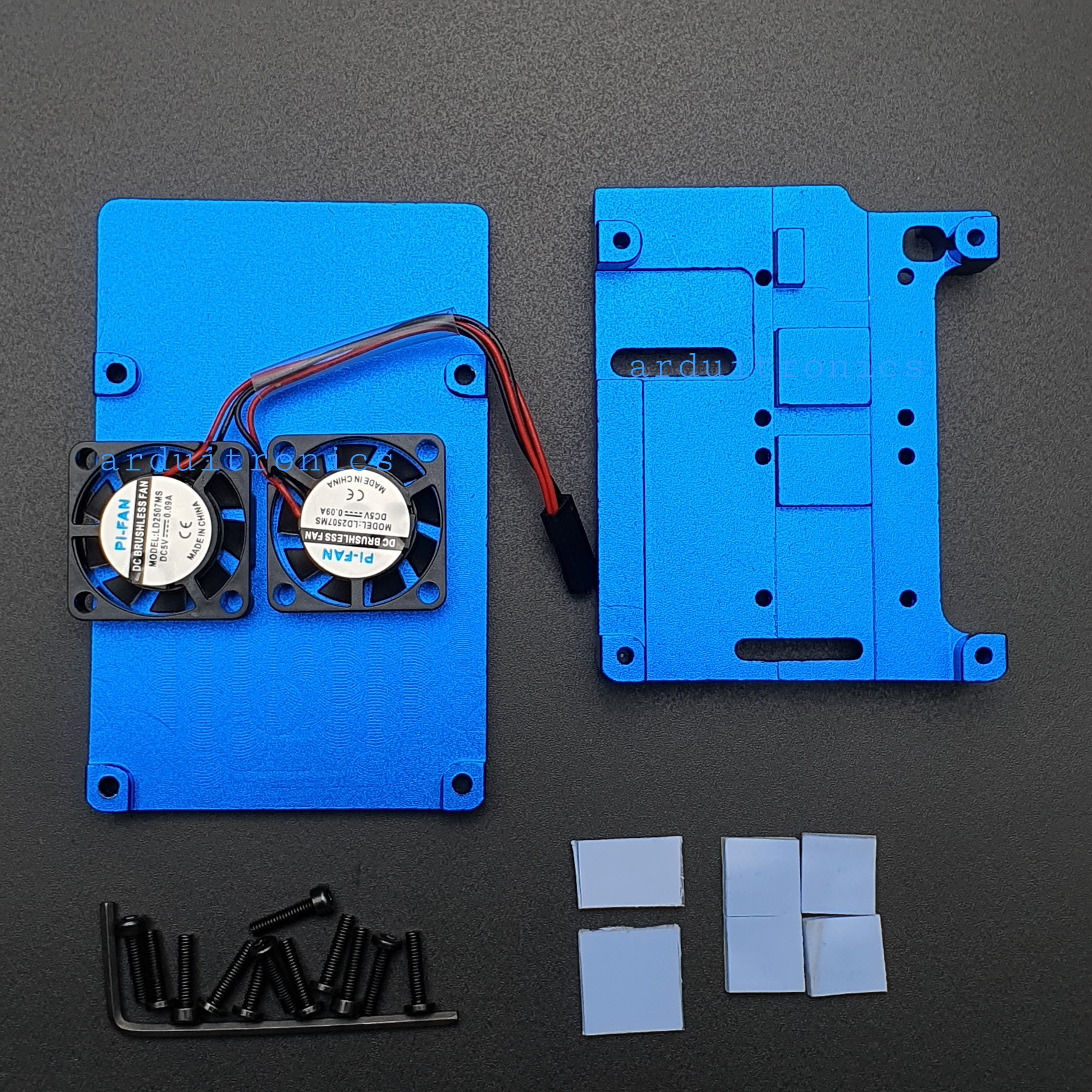 Aluminium Case for Raspberry Pi 4 with Dual Fan (Blue) - สีน้ำเงิน