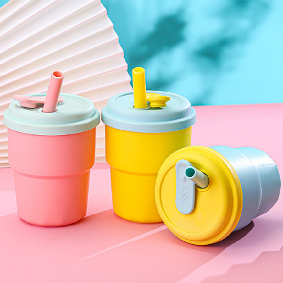 แก้วน้ำ แก้วน้ำพลาสติก ฝาซิลิโคน สีพาสเทล 400ml.