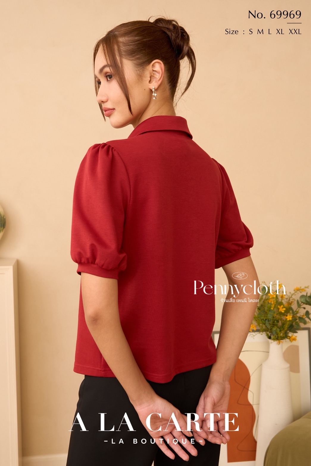 69969 เสื้อยืด A La Carte คอปกโปโล แขนสั้น งานปักฉลุ by PENNY CLOTH อก 38-46"