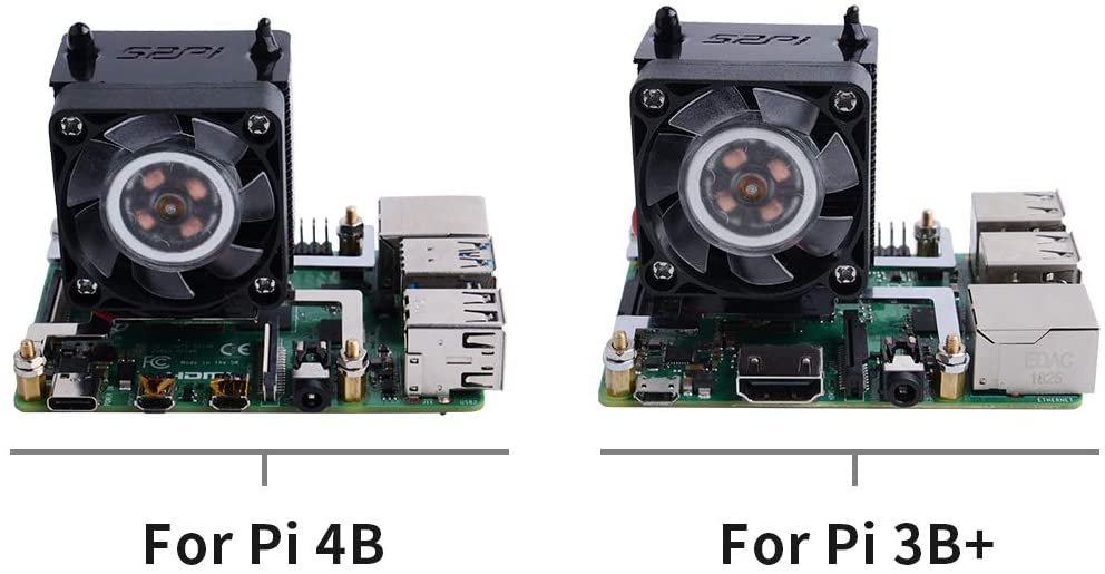 Black - ICE Tower CPU Cooling Fan for RPi 4B / 3B+/ 3B (สีดำ) with RGB LED