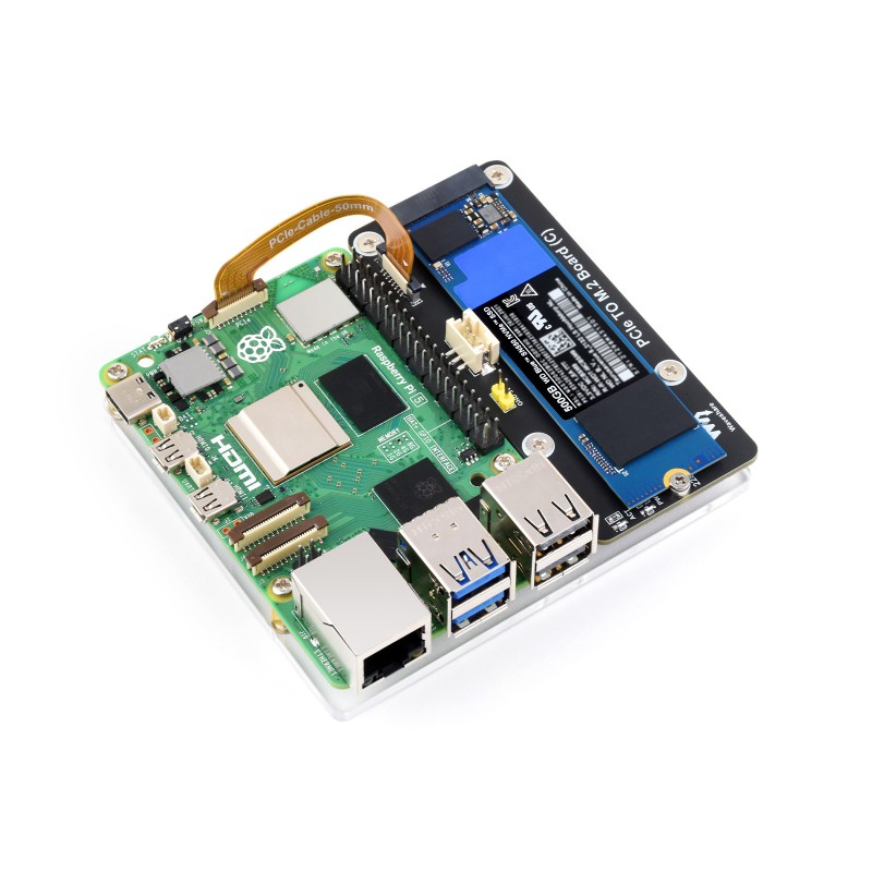 PCIe To M.2 Adapter Board (C) for Raspberry Pi 5, Supports NVMe Protocol M.2 Solid State Drive, High-speed Reading/Writing (Waveshare)