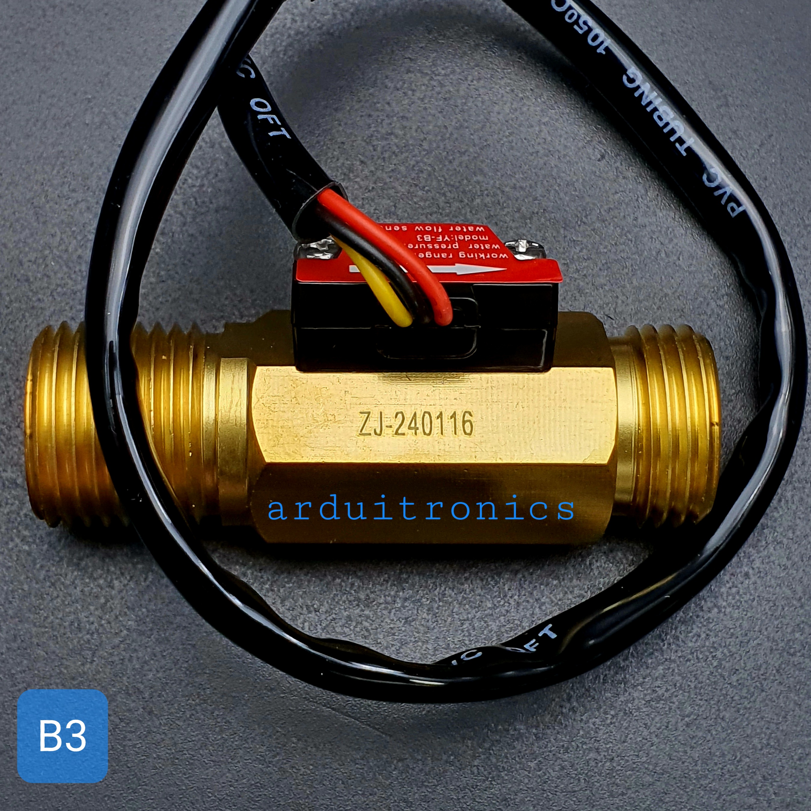 B3 เซ็นเซอร์วัดอัตราการไหลของน้ำ ทองแหลือง 1/2นิ้ว 4หุน Water Flow sensor 1-25L/min Size 60 mm