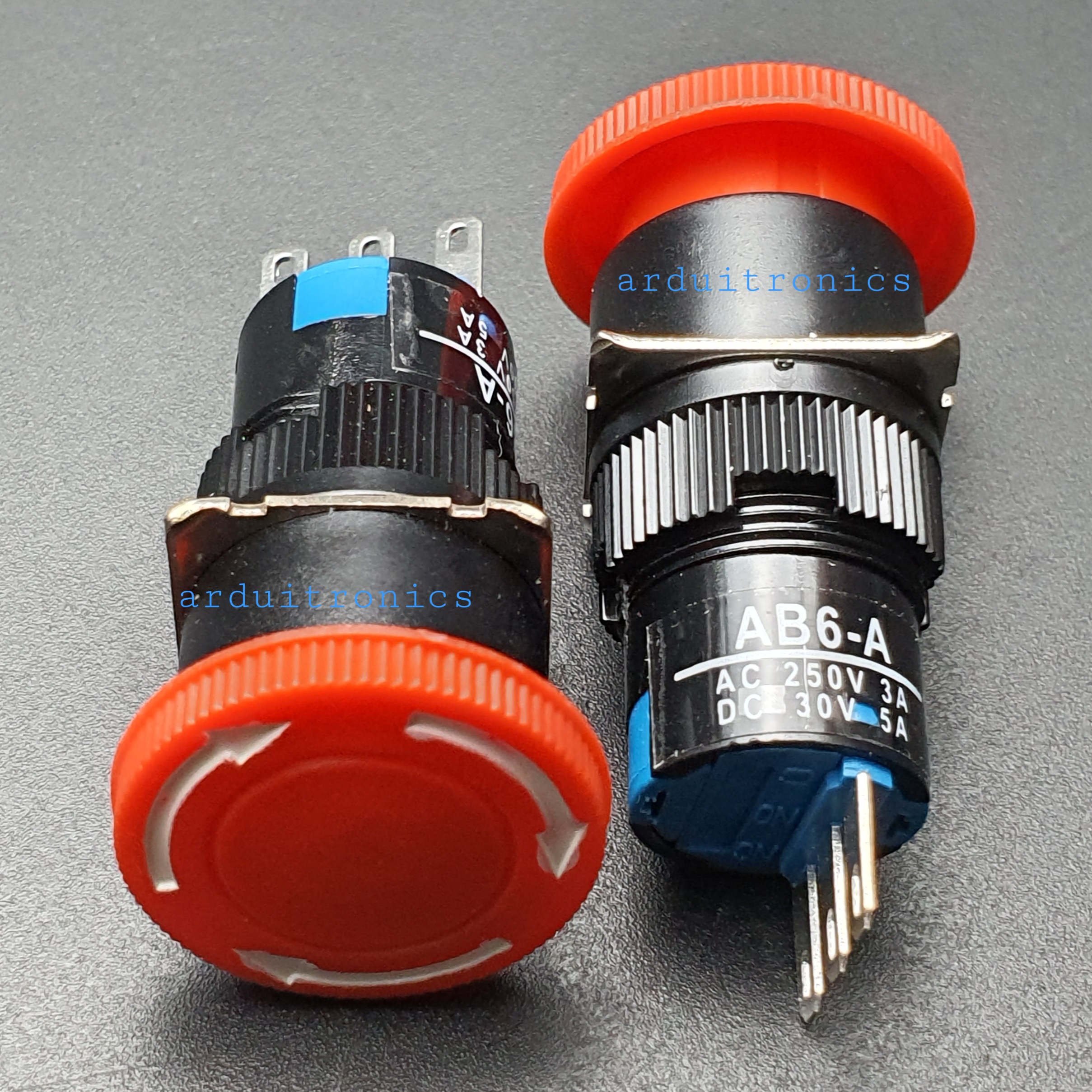 Emergency Stop Switch − Self Locking − 16mm Mounting Hole Dia.16mm/Rating 250VAC 3 Pin