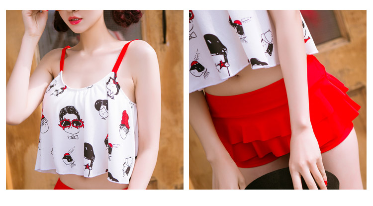 ***พรีออเดอร์***บิกินี่ชุดว่ายน้ำทูพีซ two-pieces สีขาวแดงลายการ์ตูนสีดำ สดใสน่ารักรับลมทะเล สวยเหมือนแบบค่ะ