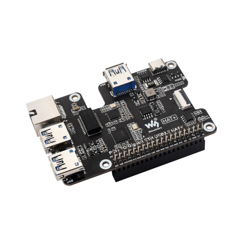 PCIe To Gigabit Ethernet And USB 3.2 Gen1 HAT For Raspberry Pi 5, 3x USB 3.2 Gen1, 1x Gigabit Ethernet, Driver-Free, Plug And Play, Raspberry Pi 5 PCIe HAT (แท้จาก WaveShare)