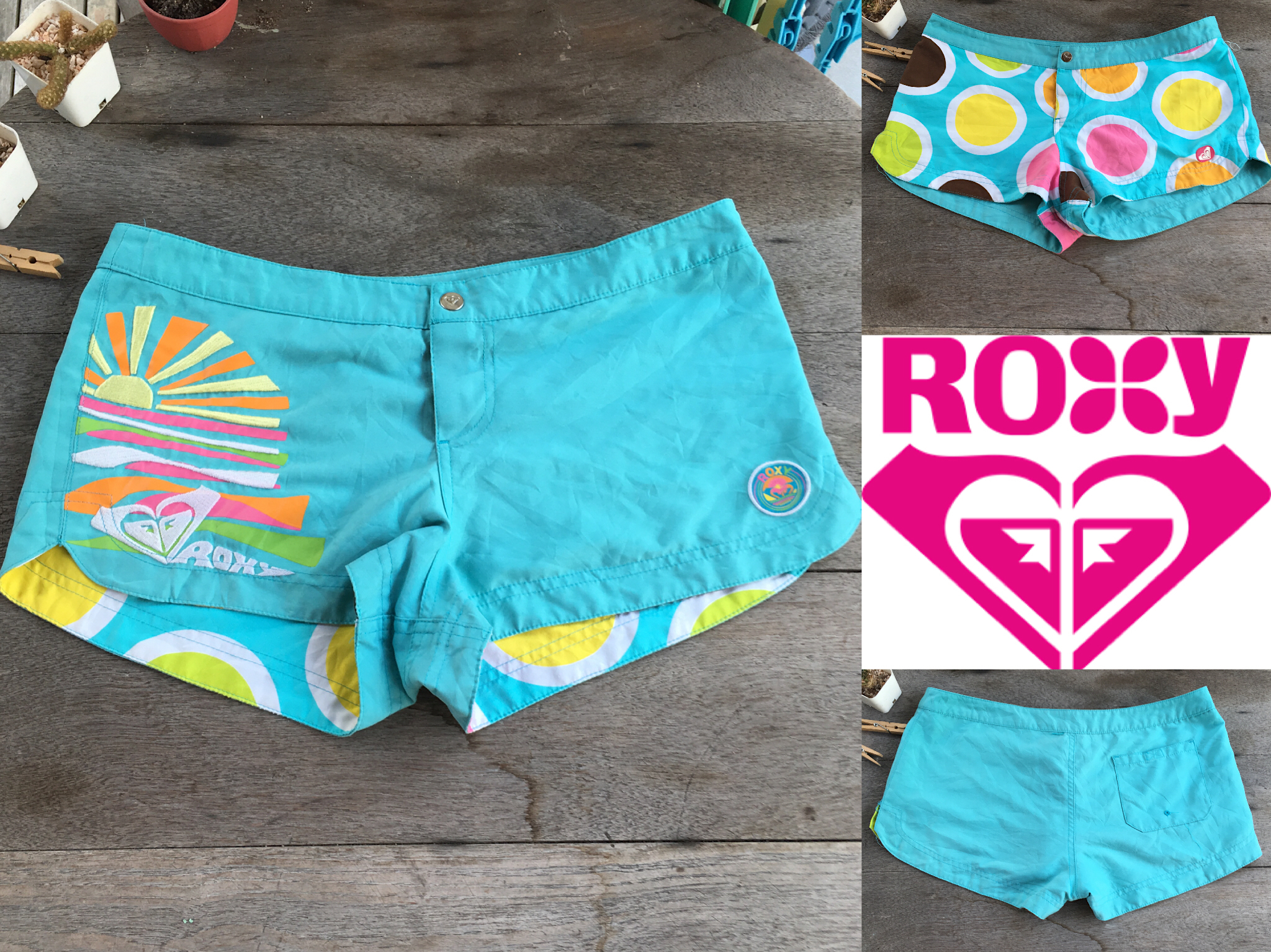 2sis1bro แบรนด์แท้ Roxy กางเกง ขาสั้น Beachwear ใส่ได้สองด้าน มือสอง พร้อมส่ง เอว 32