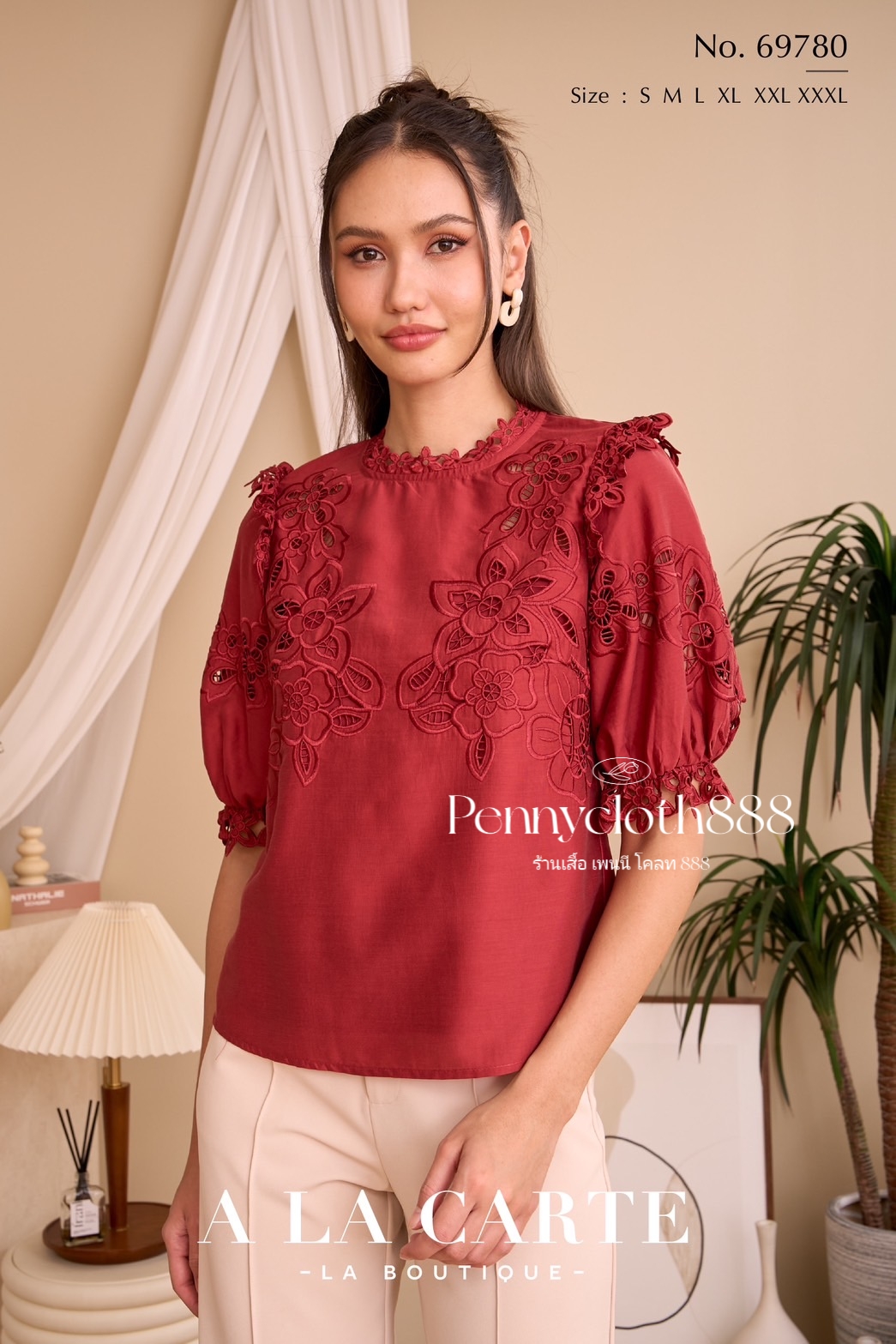69780 เสื้อ A La Carte ชีฟองซิลด์ คอกลม แขนสั้น งานปักฉลุ สวยหรู มีซับใน by PENNY CLOTH 888