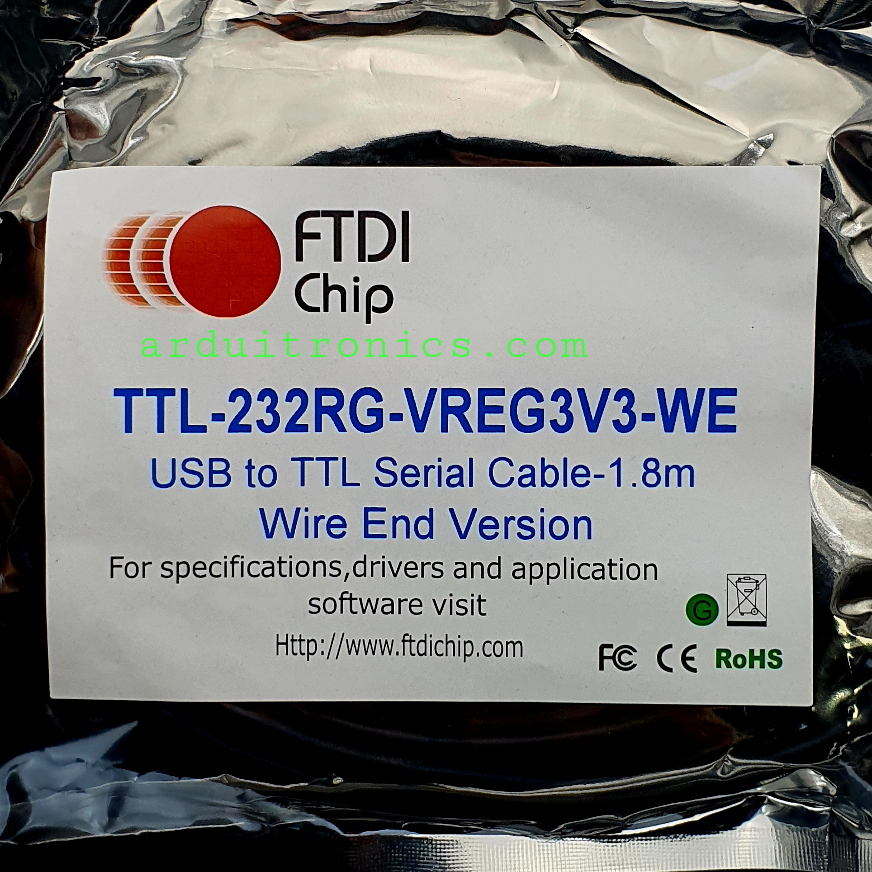 FTDI Chip, 3.3V TTL USB to UART Cable - TTL-232RG-VREG3V3-WE