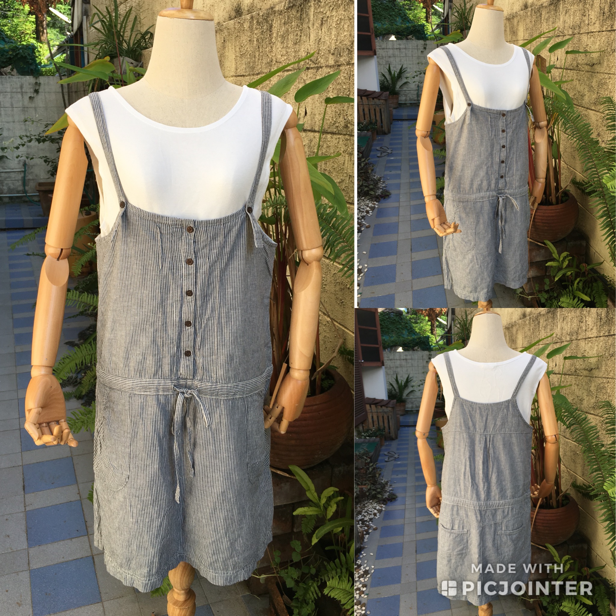 2sis1bro แบรนด์แท้ Valman เอี๊ยมกระโปรง ผ้าลายทาง สายเดี่ยว มือสอง พร้อมส่ง sz M