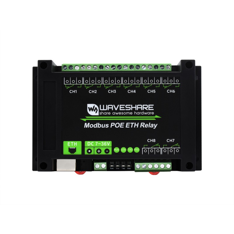8-ch Ethernet Relay Module, Modbus RTU/Modbus TCP Protocol, PoE port Communication, With Various Isolation And Protection Circuits (ของแท้จาก Waveshare)
