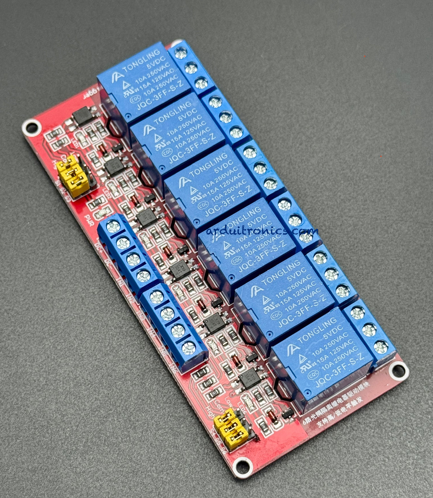 6 Channel Relay Module High/Low Level Trigger (5V) - Red PCB