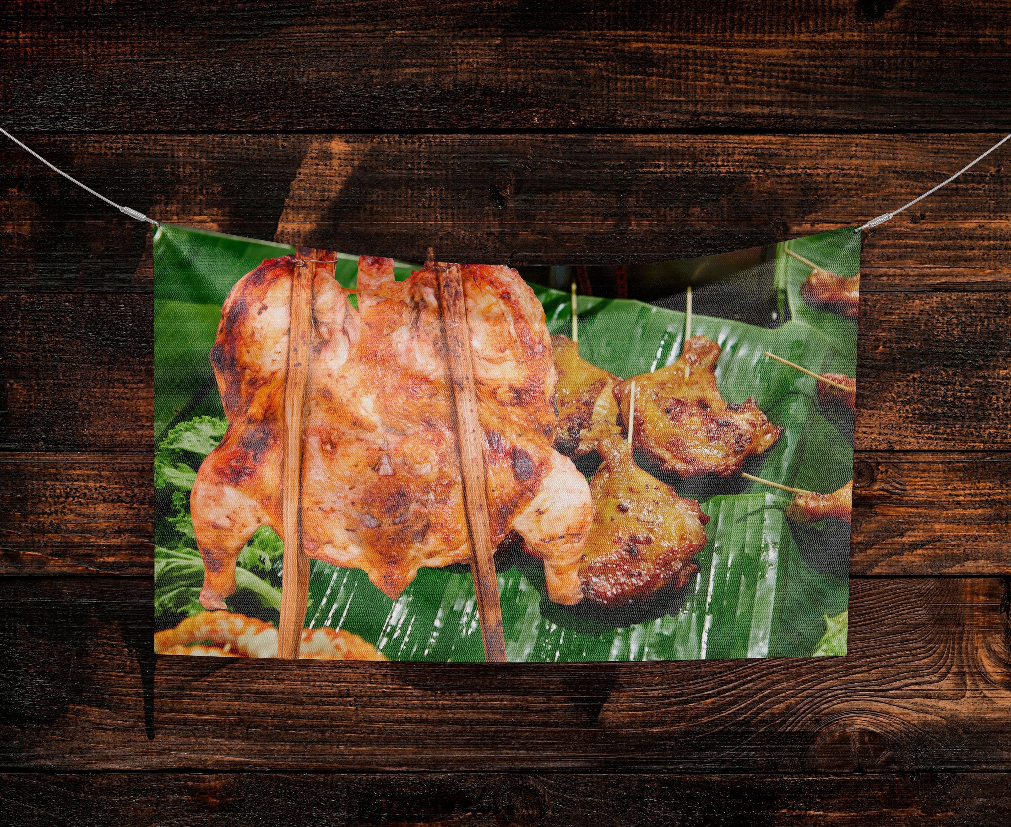 ป้ายผ้า ไก่ย่าง (มีของแถม) ผ้าพิมพ์ลาย ทนแดด ทนฝน แบรนด์ไทย รับประกัน