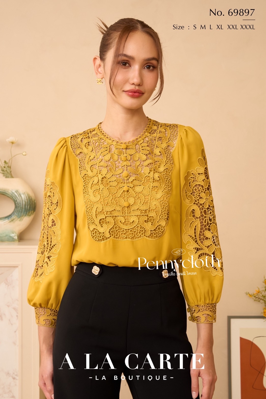 69897 เสื้อ A La Carte เสื้อชีฟองแต่งลูกไม้เนื้อทอ ช่วงอก และแขน by PENNY CLOTH