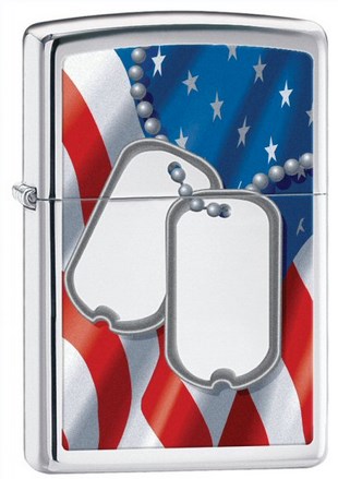 ไฟแช็ค zippo 28291Flag and Dog Tags High Polish Chrome