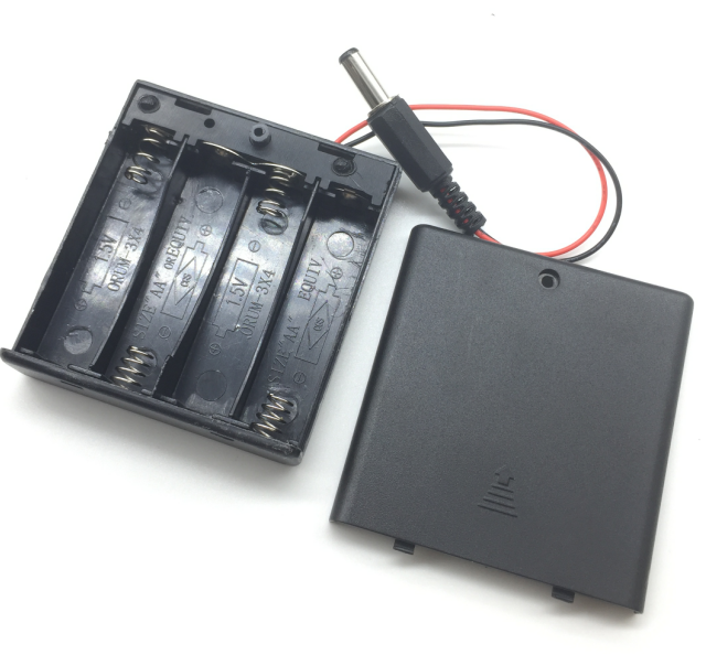 Battery Box รางถ่าน 4 ก้อน AA 6V (ก้อนละ 1.5V) 1 ด้าน แบบมีฝาปิด และมีสวิทช์เปิดปิด พร้อมหัว Jack