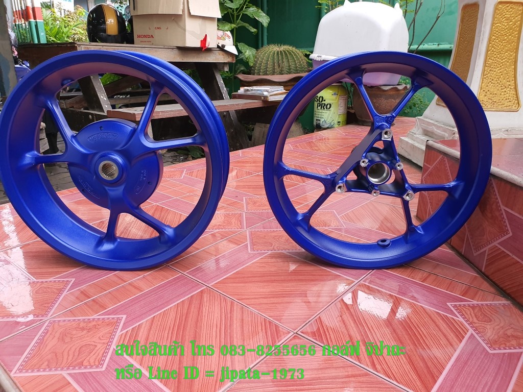 (Aerox) ชุดวงล้อแม็ก หน้าหลัง Yamaha Aerox 155 (สีน้ำเงิน) แท้ (ขายเป็นคู่)