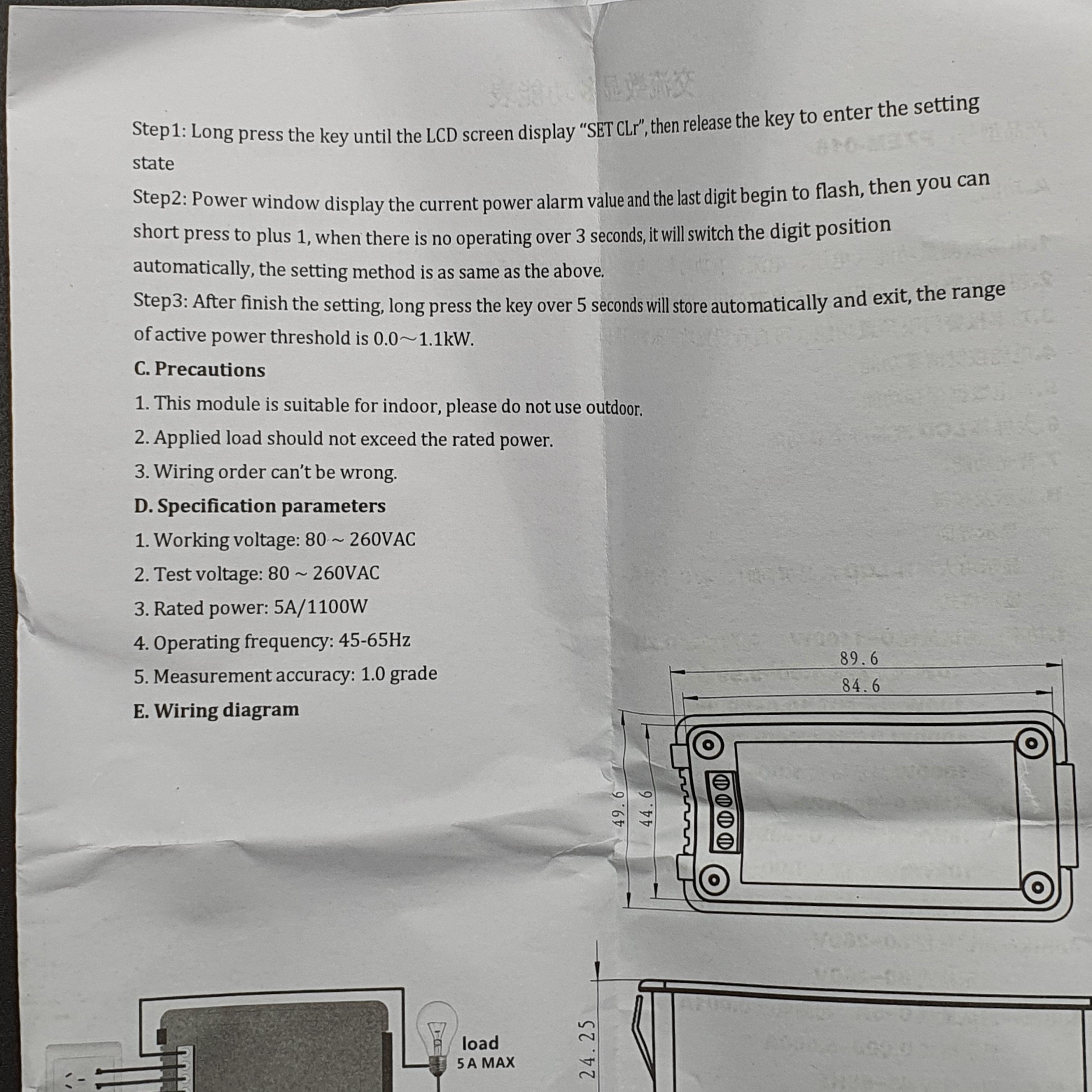 PZEM-018 5A AC Digital Power Meter มิเตอร์วัดการใช้พลังงาน