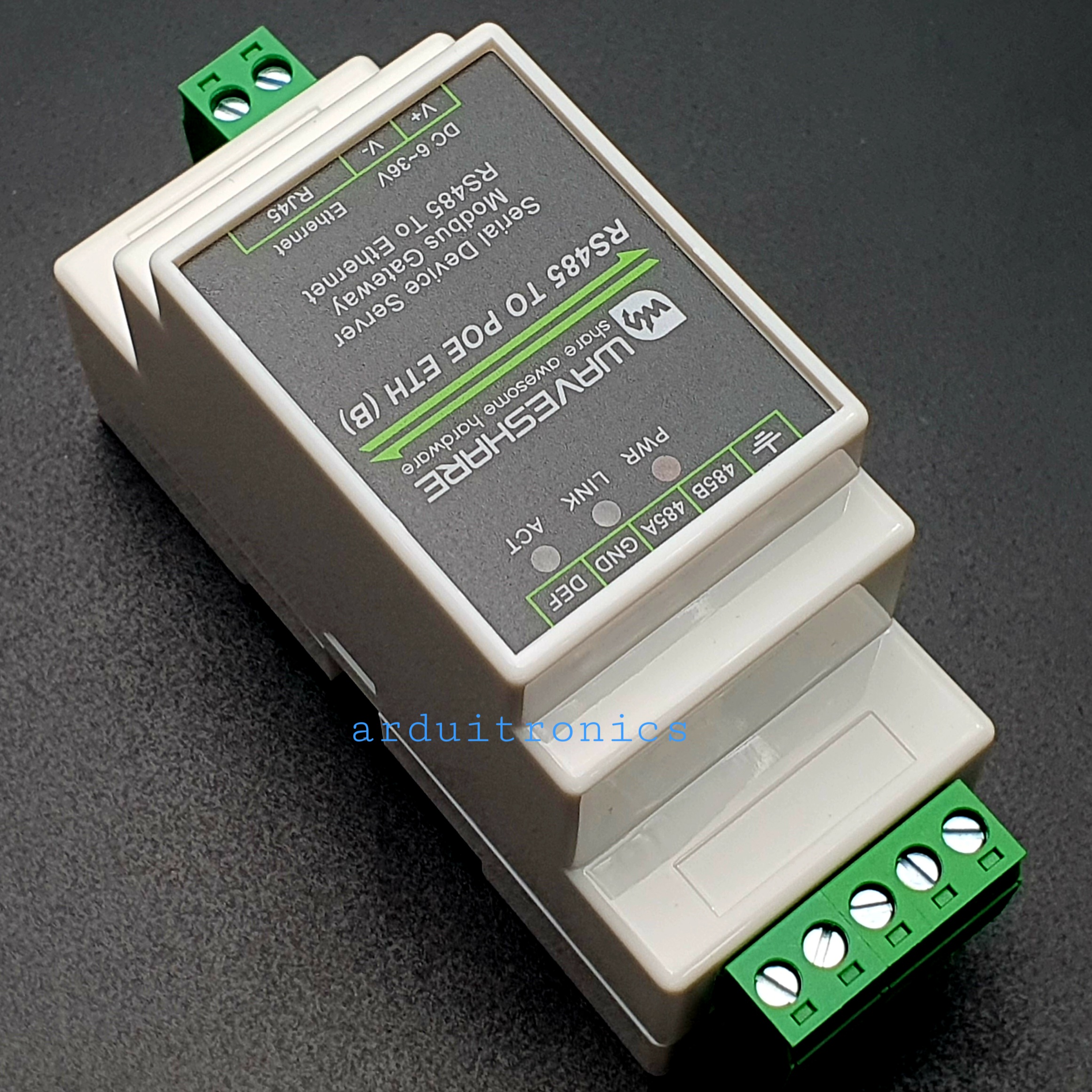 Industrial Serial Server, RS485 to RJ45 Ethernet, TCP/IP to Serial, Rail-Mount Support with PoE Function (ของแท้จาก Waveshare)