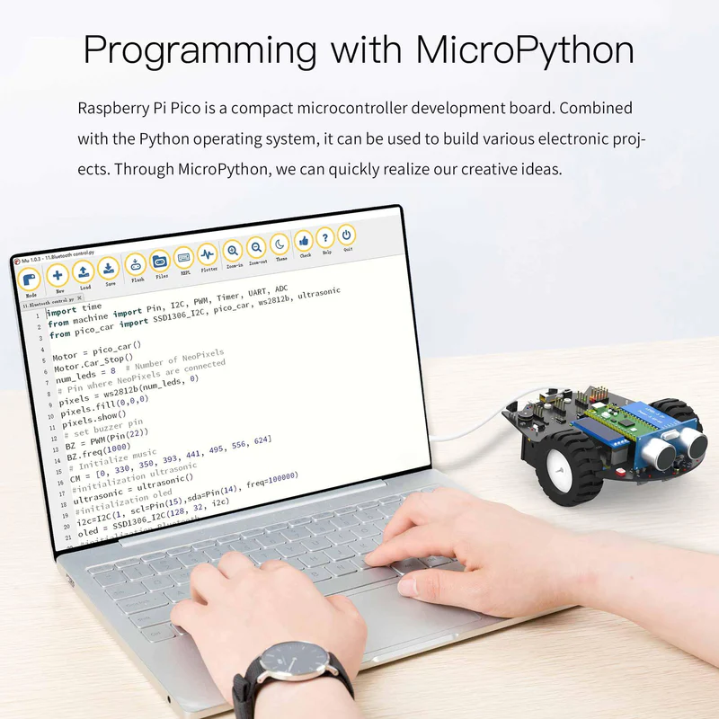 Intelligent Raspberry Pi Pico Car Kit microPython Education Robot Sensor Bluetooth APP