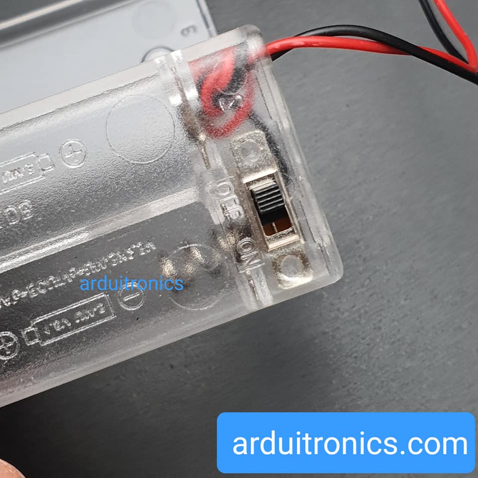 Alligator Clip Battery Box รางถ่าน 2 ก้อน AA 3V (ก้อนละ 1.5V) แบบมีฝาปิด และมีสวิทช์เปิดปิด พร้อมหัวสายไฟหนีบปากจระเข้