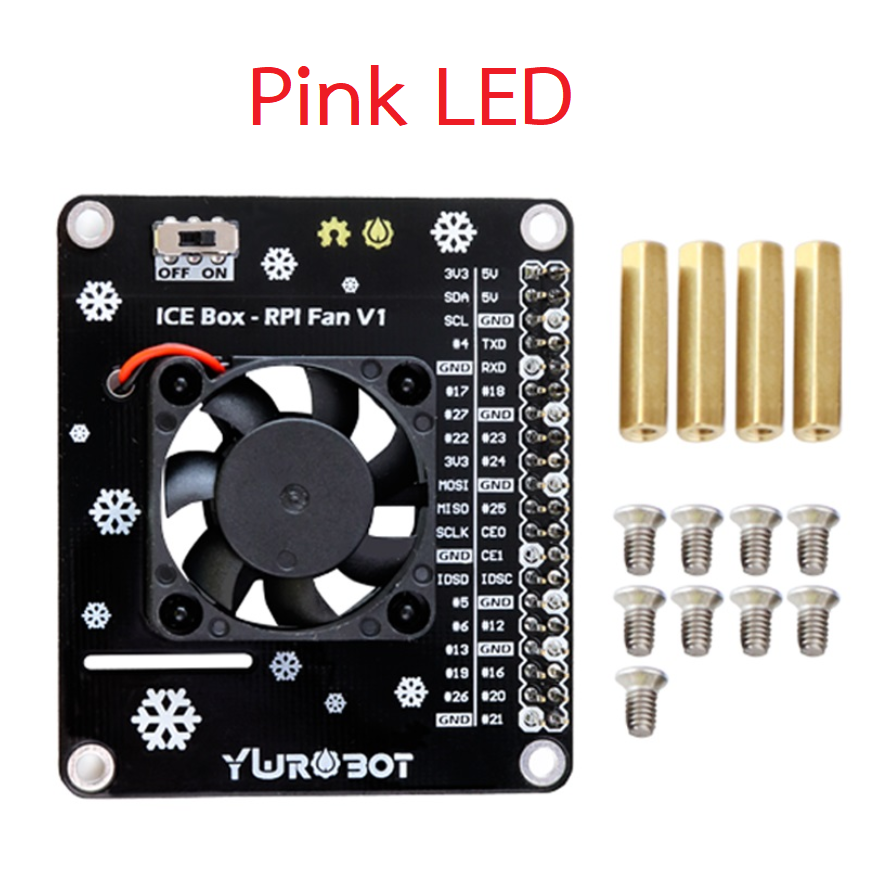 Raspberry Pi 4B/3B+ Heat Sink Fan with GPIO + on-board LED Light (Pink)