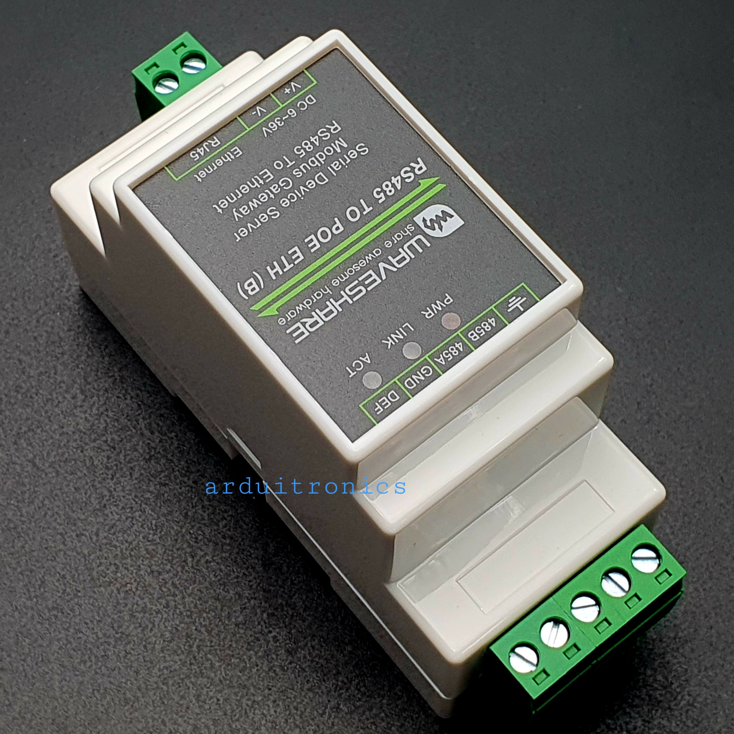 Industrial Serial Server, RS485 to RJ45 Ethernet, TCP/IP to Serial, Rail-Mount Support with PoE Function (ของแท้จาก Waveshare)