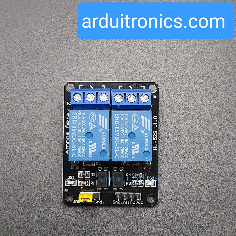 2 Channel Relay (Opto-Isolated) - Active Low 5V 10A (หัวรีเลย์ ยี่ห้อ Songle รุ่น SRD-05VDC-SL-C)