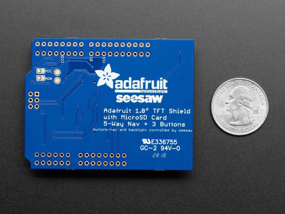 Adafruit 1.8" Color TFT Shield w/microSD and Joystick - v 2 (Adafruit)