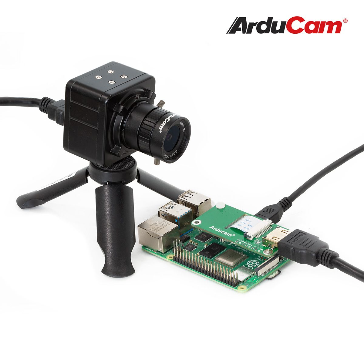 Arducam Complete High Quality Camera Bundle for Raspberry Pi, 12.3MP 1/2.3 Inch IMX477 Camera Module with 6mm CS-Mount Lens, Metal Enclosure, Tripod and HDMI Extension Adapter